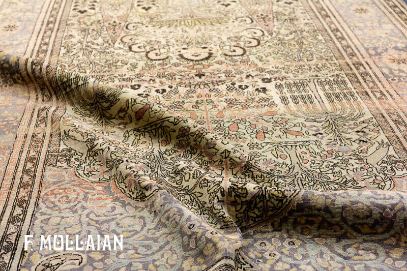 Antique Persian Kashan (Mohtasham) Silk Rug n°:24162423